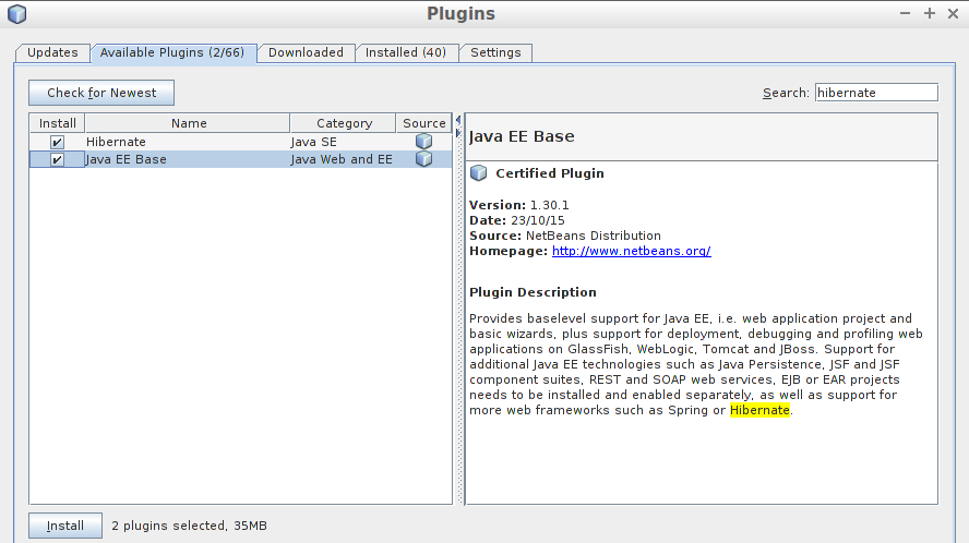 Instalando plugin Hibernate en Netbeans