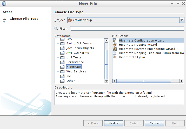 New Hibernate configuration wizard