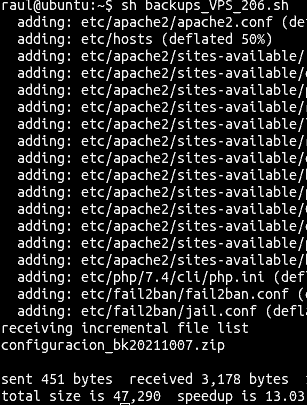 Copia de seguridad de ficheros de configuración del servidor guardando ubicación